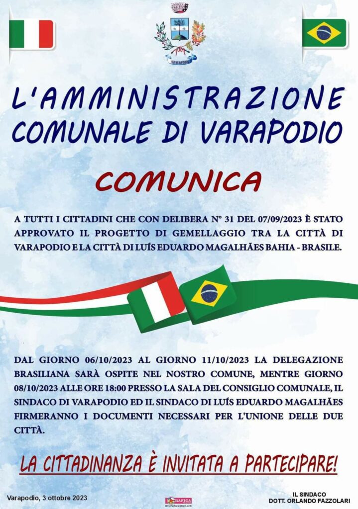 adn24 varapodio rc | sindaco invita i cittadini a partecipare al gemellaggio con il brasile video