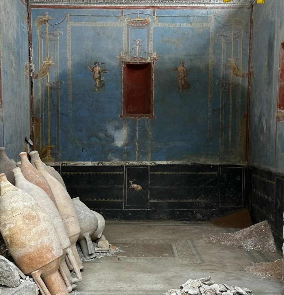 adn24 pompei | ambiente scavato nellarea centrale della città antica dipinto di colore blu