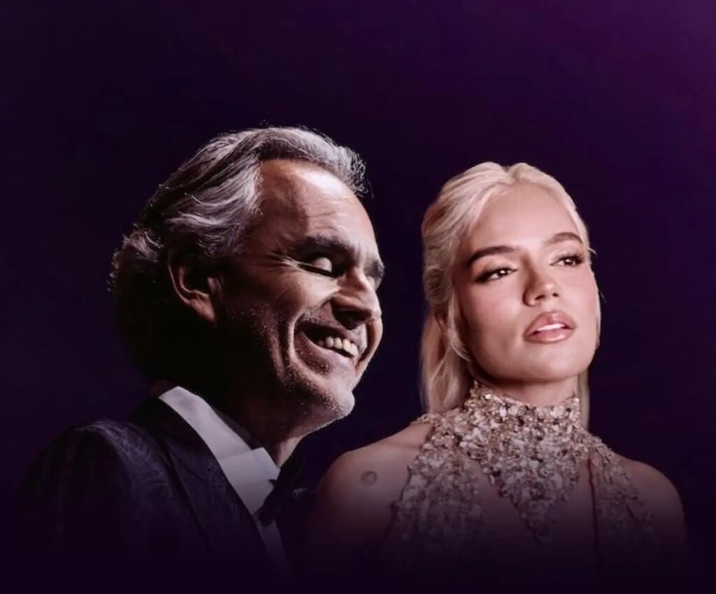 adn24 andrea bocelli insieme a karol g in vivo por ella